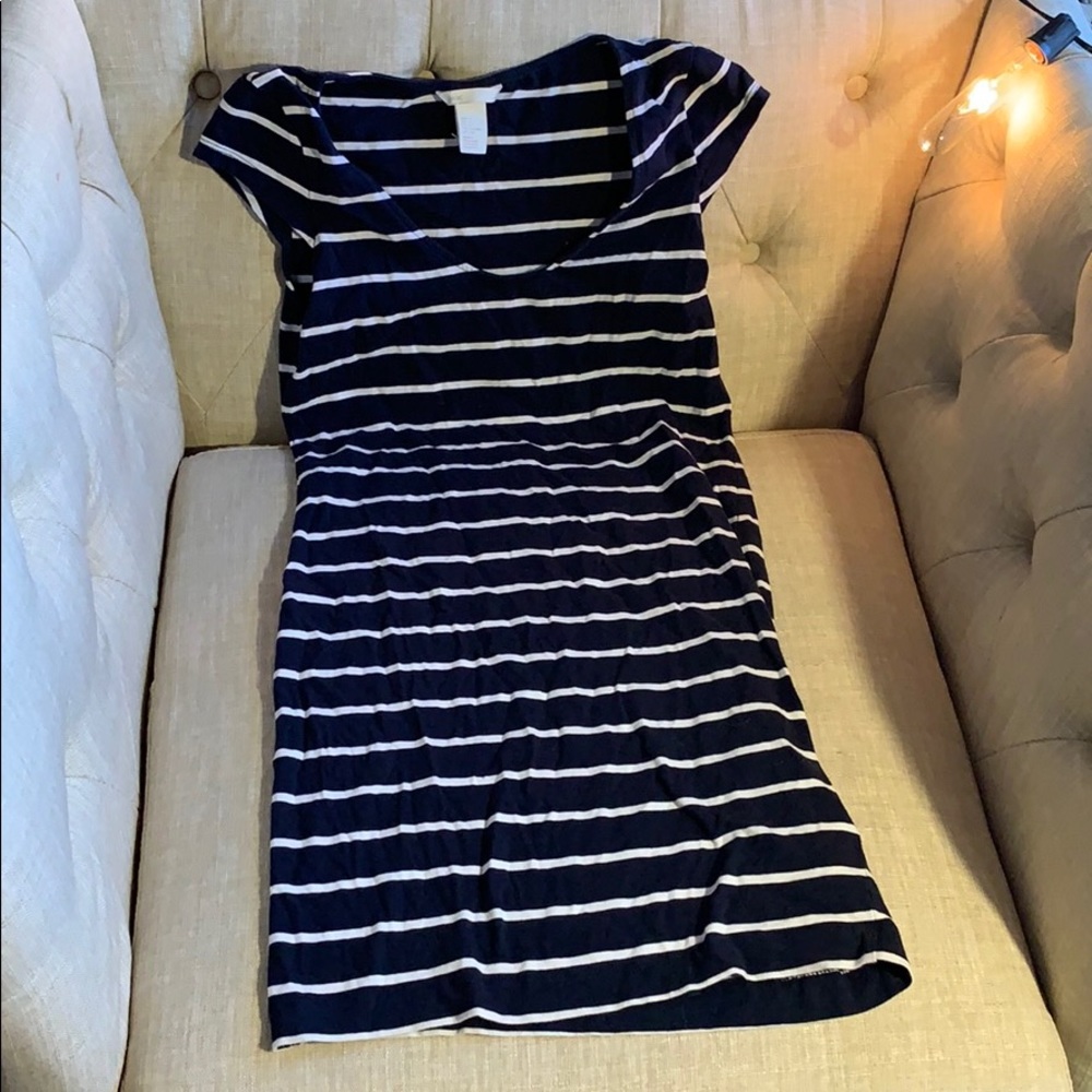 H&M striped blue white dress low neckline